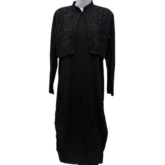 VTG Liz Claiborne SZ L Black Wool Blend‎ Sweater Dress embellished FORMAL beaded - Picture 1 of 6